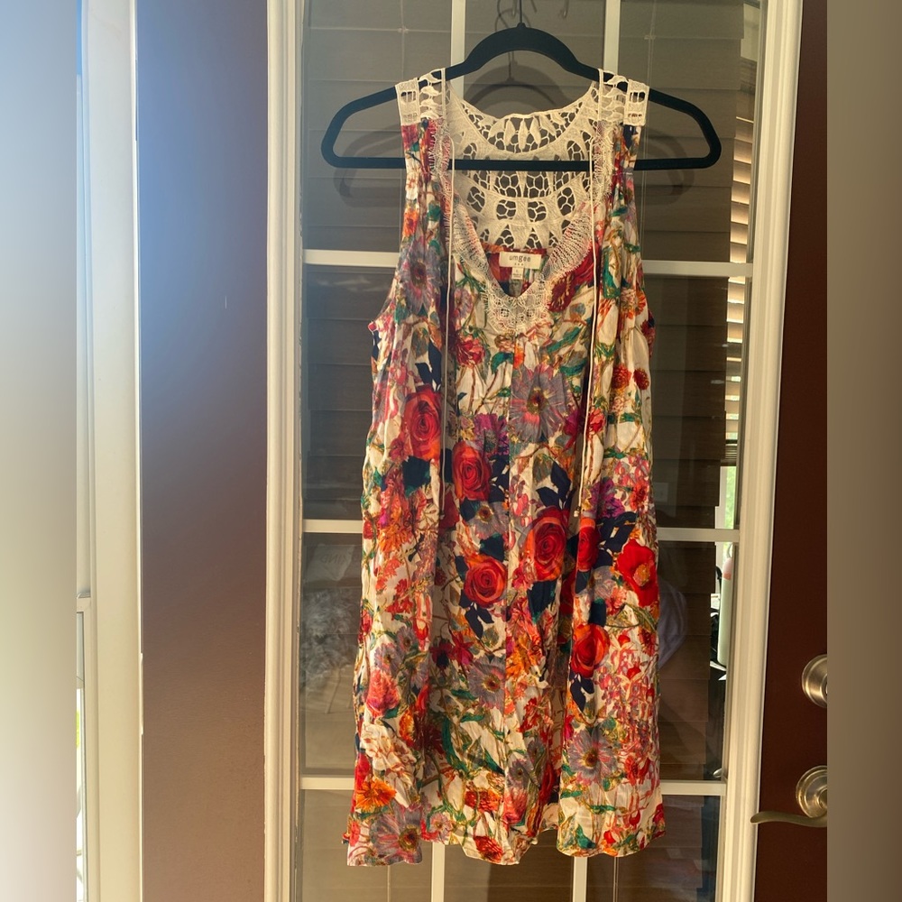 Colorful flowy flower dress.